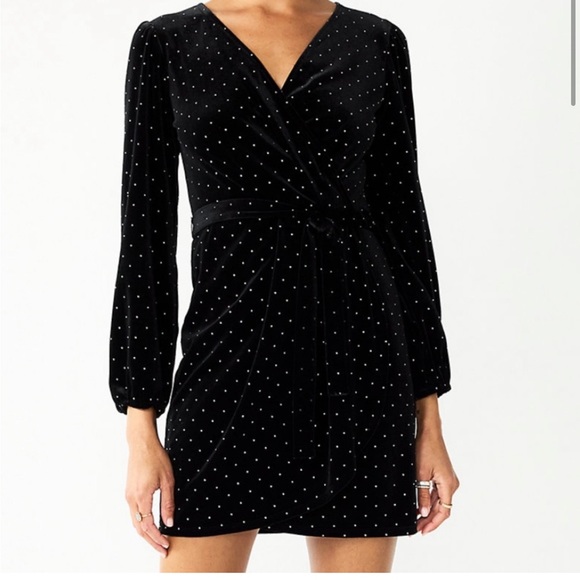 Nwt! Nine West 4x black studded velvet wrap dress - Picture 1 of 10